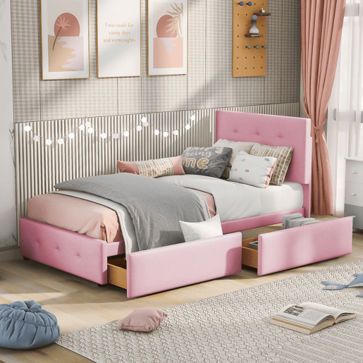 cama juvenil,cama de solteiro de veludo 90x200 cm,rosa cama juvenil,cama de solteiro de veludo 90x200 cm,rosa