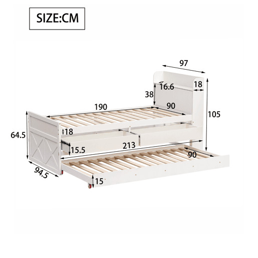 Cama de criança,cama de solteiro de madeira maciça 90x190 cm,branco Cama de criança,cama de solteiro de madeira maciça 90x190 cm,branco