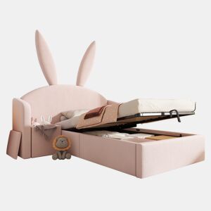 Cama de criança,cama de solteiro de veludo 90x190 cm com armazenamento,rosa