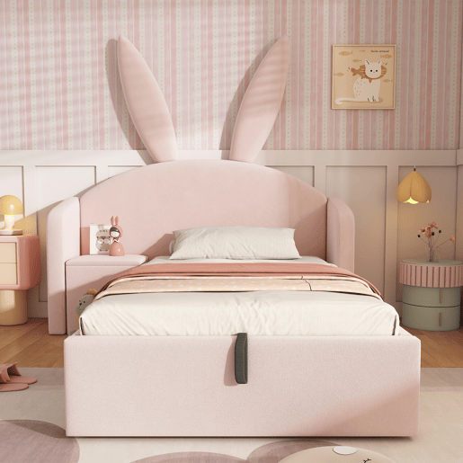 Cama de criança,cama de solteiro de veludo 90x190 cm com armazenamento,rosa
