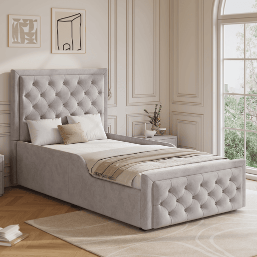 Cama de solteiro de veludo 90x200 cm com armazenamento,cinza Cama de solteiro de veludo 90x200 cm com armazenamento,cinza