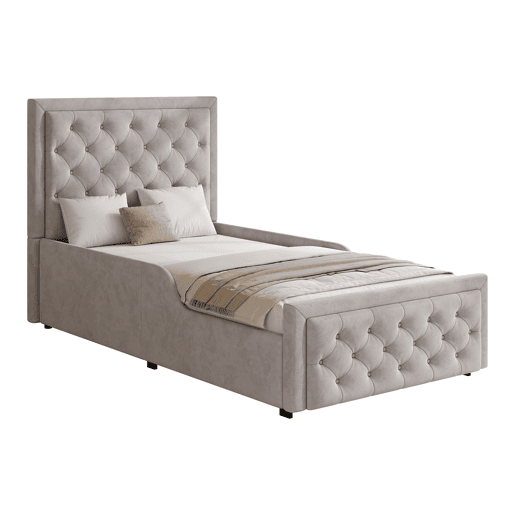 Cama de solteiro de veludo 90x200 cm com armazenamento,cinza Cama de solteiro de veludo 90x200 cm com armazenamento,cinza