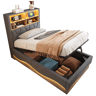 Cama de solteiro de linho 90x200 cm com armazenamento e luz led,cinza
