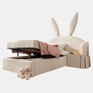 Cama de criança,cama de solteiro de veludo 90x190 cm com armazenamento,bege