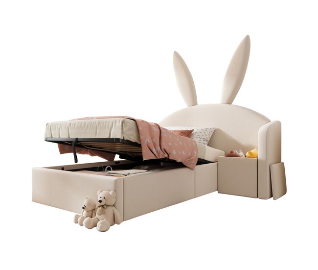 Cama infantil,cama individual de terciopelo 90x190 cm con almacenaje,beige
