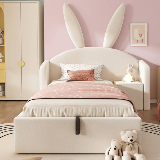Cama de criança,cama de solteiro de veludo 90x190 cm com armazenamento,bege Cama de criança,cama de solteiro de veludo 90x190 cm com armazenamento,bege