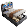 Cama de solteiro de linho 90x200 cm com armazenamento e luz led,cinza