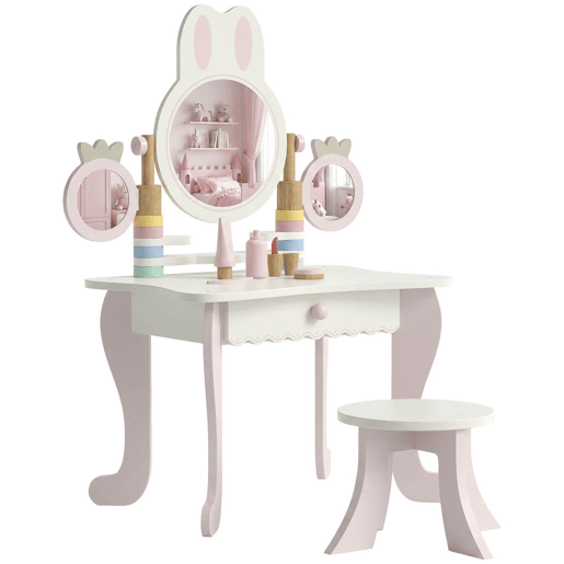 AIYAPLAY Penteadeira Infantil para Menina com Banco, Espelhos Giratórios, Gaveta e 6 Acessórios, Rosa, +3 Anos AIYAPLAY Penteadeira Infantil para Menina com Banco, Espelhos Giratórios, Gaveta e 6 Acessórios, Rosa, +3 Anos