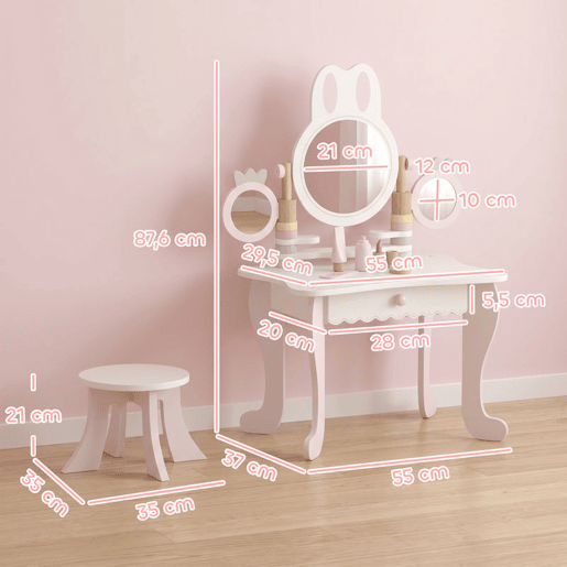 AIYAPLAY Penteadeira Infantil para Menina com Banco, Espelhos Giratórios, Gaveta e 6 Acessórios, Rosa, +3 Anos AIYAPLAY Penteadeira Infantil para Menina com Banco, Espelhos Giratórios, Gaveta e 6 Acessórios, Rosa, +3 Anos