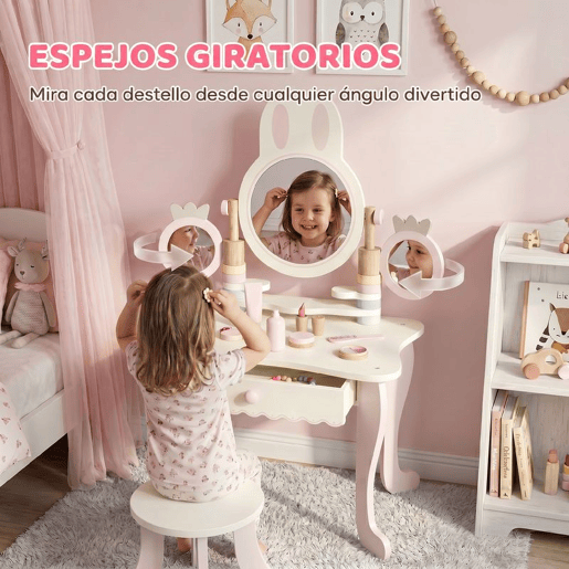 AIYAPLAY Penteadeira Infantil para Menina com Banco, Espelhos Giratórios, Gaveta e 6 Acessórios, Rosa, +3 Anos AIYAPLAY Penteadeira Infantil para Menina com Banco, Espelhos Giratórios, Gaveta e 6 Acessórios, Rosa, +3 Anos