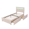 cama juvenil,cama de solteiro de tecido 90x200 cm com luz led,bege