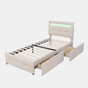 cama juvenil,cama de solteiro de tecido 90x200 cm com luz led,bege