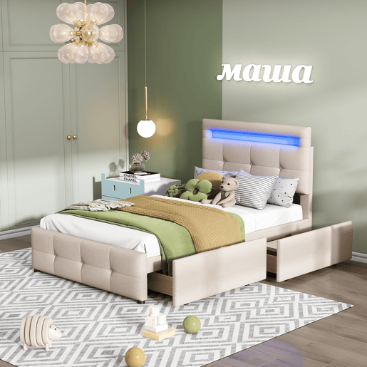 cama juvenil,cama de solteiro de tecido 90x200 cm com luz led,bege cama juvenil,cama de solteiro de tecido 90x200 cm com luz led,bege