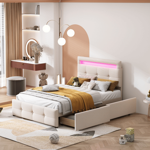 cama juvenil,cama de solteiro de tecido 90x200 cm com luz led,bege cama juvenil,cama de solteiro de tecido 90x200 cm com luz led,bege