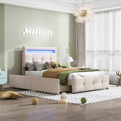 cama juvenil,cama de solteiro de tecido 90x200 cm com luz led,bege cama juvenil,cama de solteiro de tecido 90x200 cm com luz led,bege