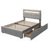 cama juvenil,cama de solteiro de tecido 90x200 cm com luz led,cinza