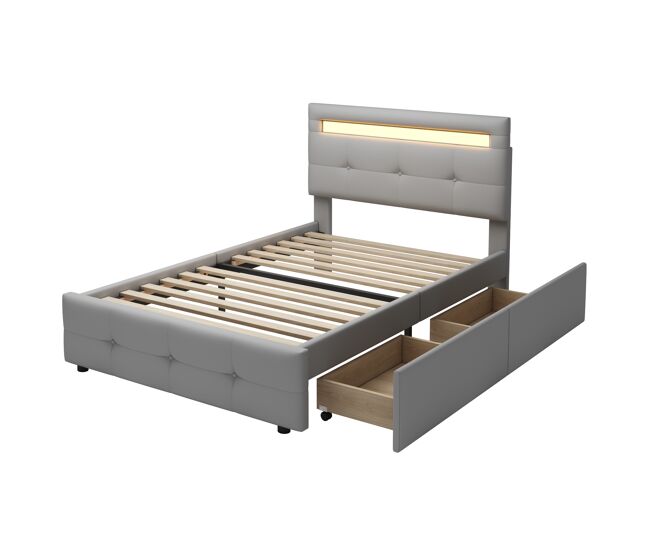 Cama juvenil,cama individual de tela 90x200 cm con luz led,gris