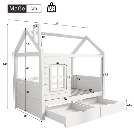 Cama de criança,cama-casa de madeira de pinho 80x160 cm,branco Cama de criança,cama-casa de madeira de pinho 80x160 cm,branco