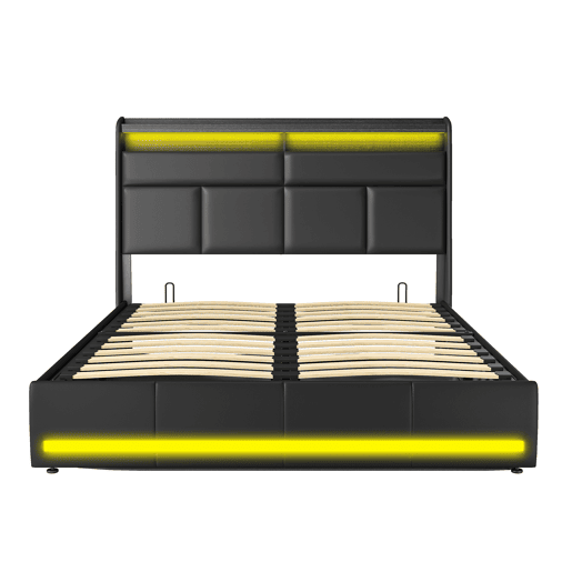 Cama 140x200cm, LED, cama funcional, cama com arrumação, cama de casal