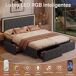 Cama doble, LED, almacenaje. 208x145 Cama doble, LED, almacenaje. 208x145 Gris