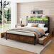 Cama, LED, USB, enchufe, 4 cajones, canapé abatible 217x180 Cama, LED, USB, enchufe, 4 cajones, canapé abatible 217x180 Negro