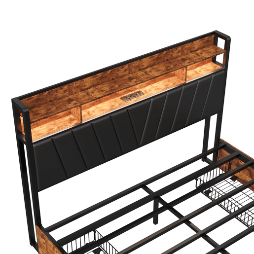 Cama 180x200cm, LED, USB, tomada, 4 gavetas, cama com arrumação, cama em madeira maciça, cama de adolescente, cama de casal Cama 180x200cm, LED, USB, tomada, 4 gavetas, cama com arrumação, cama em madeira maciça, cama de adolescente, cama de casal