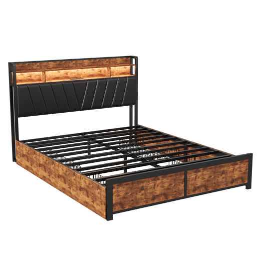 Cama 180x200cm, LED, USB, tomada, 4 gavetas, cama com arrumação, cama em madeira maciça, cama de adolescente, cama de casal Cama 180x200cm, LED, USB, tomada, 4 gavetas, cama com arrumação, cama em madeira maciça, cama de adolescente, cama de casal