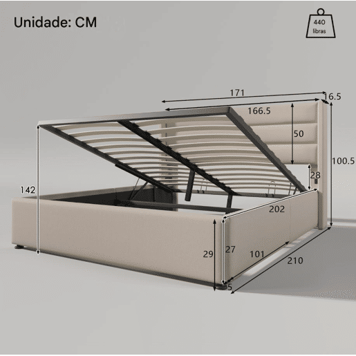Cama estofada de 160x200 cm com baú, função hidráulica, cabeceira estofada com abas e costura decorativa, tecido de linho, bege Cama estofada de 160x200 cm com baú, função hidráulica, cabeceira estofada com abas e costura decorativa, tecido de linho, bege