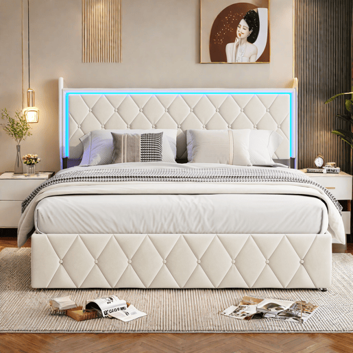 Cama 160x200cm, USBTipo C, Cama de casal, Cama funcional, Adolescente, Bege Cama 160x200cm, USBTipo C, Cama de casal, Cama funcional, Adolescente, Bege