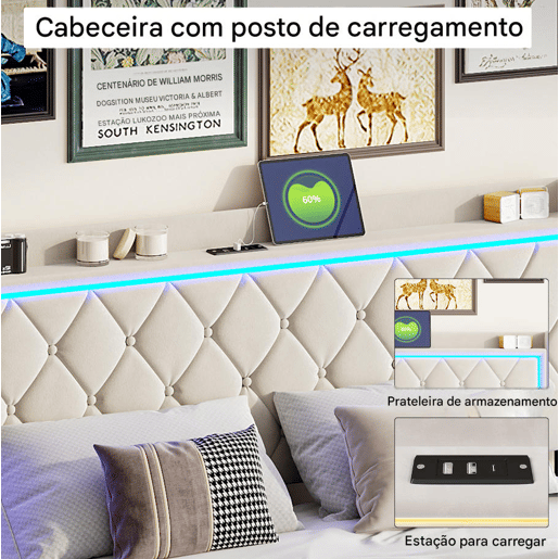 Cama 160x200cm, USBTipo C, Cama de casal, Cama funcional, Adolescente, Bege Cama 160x200cm, USBTipo C, Cama de casal, Cama funcional, Adolescente, Bege