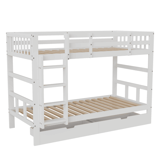 Beliche infantil 90x200 cm com escada, cama alta com grade de segurança, cama alta de madeira maciça com estrado de ripas para 2 crianças Beliche infantil 90x200 cm com escada, cama alta com grade de segurança, cama alta de madeira maciça com estrado de ripas para 2 crianças