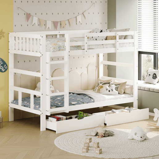 Beliche infantil 90x200 cm com escada, cama alta com grade de segurança, cama alta de madeira maciça com estrado de ripas para 2 crianças Beliche infantil 90x200 cm com escada, cama alta com grade de segurança, cama alta de madeira maciça com estrado de ripas para 2 crianças