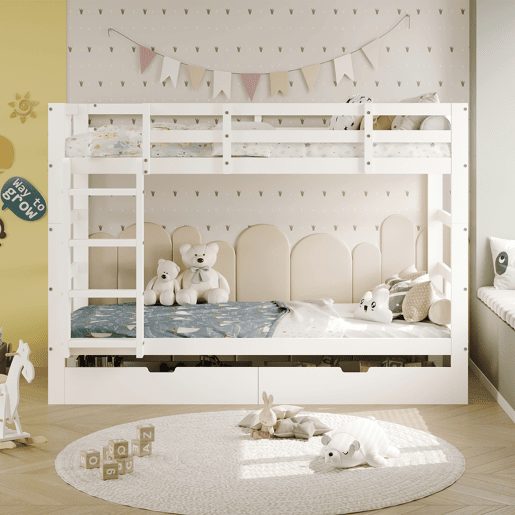 Beliche infantil 90x200 cm com escada, cama alta com grade de segurança, cama alta de madeira maciça com estrado de ripas para 2 crianças Beliche infantil 90x200 cm com escada, cama alta com grade de segurança, cama alta de madeira maciça com estrado de ripas para 2 crianças