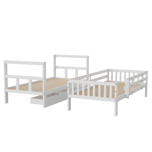 Beliche infantil 90x200 cm com escada, cama alta com grade de segurança, cama alta de madeira maciça com estrado de ripas para 2 crianças Beliche infantil 90x200 cm com escada, cama alta com grade de segurança, cama alta de madeira maciça com estrado de ripas para 2 crianças