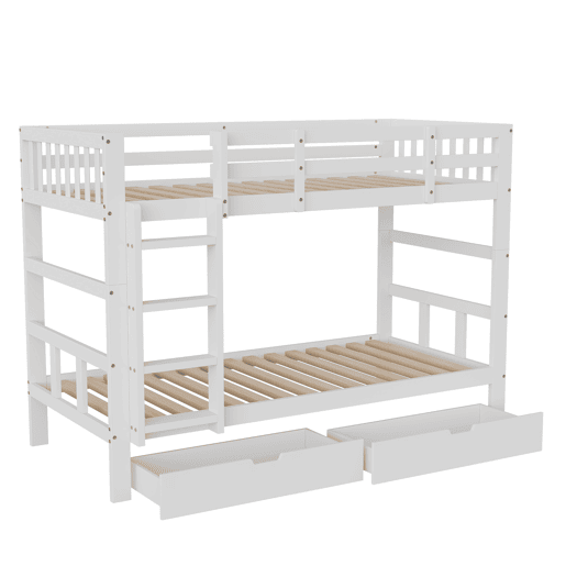 Beliche infantil 90x200 cm com escada, cama alta com grade de segurança, cama alta de madeira maciça com estrado de ripas para 2 crianças Beliche infantil 90x200 cm com escada, cama alta com grade de segurança, cama alta de madeira maciça com estrado de ripas para 2 crianças