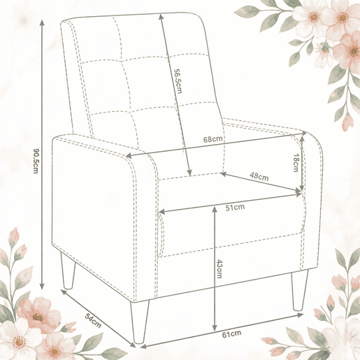 Poltrona individual 54 x 61 x 90,5 cm - Estilo nórdico, cadeira de descanso para quarto - Cinza escuro