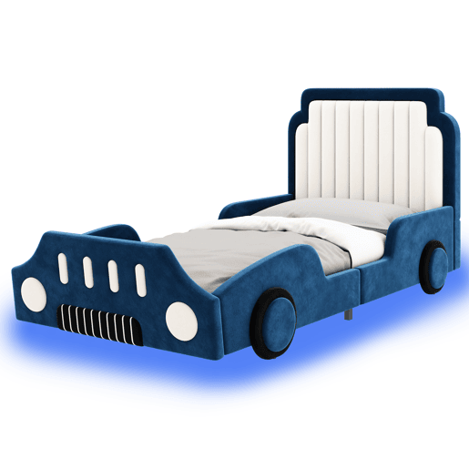 Cama de criança,cama de solteiro de tecido 90x200 cm com luz led,azul Cama de criança,cama de solteiro de tecido 90x200 cm com luz led,azul