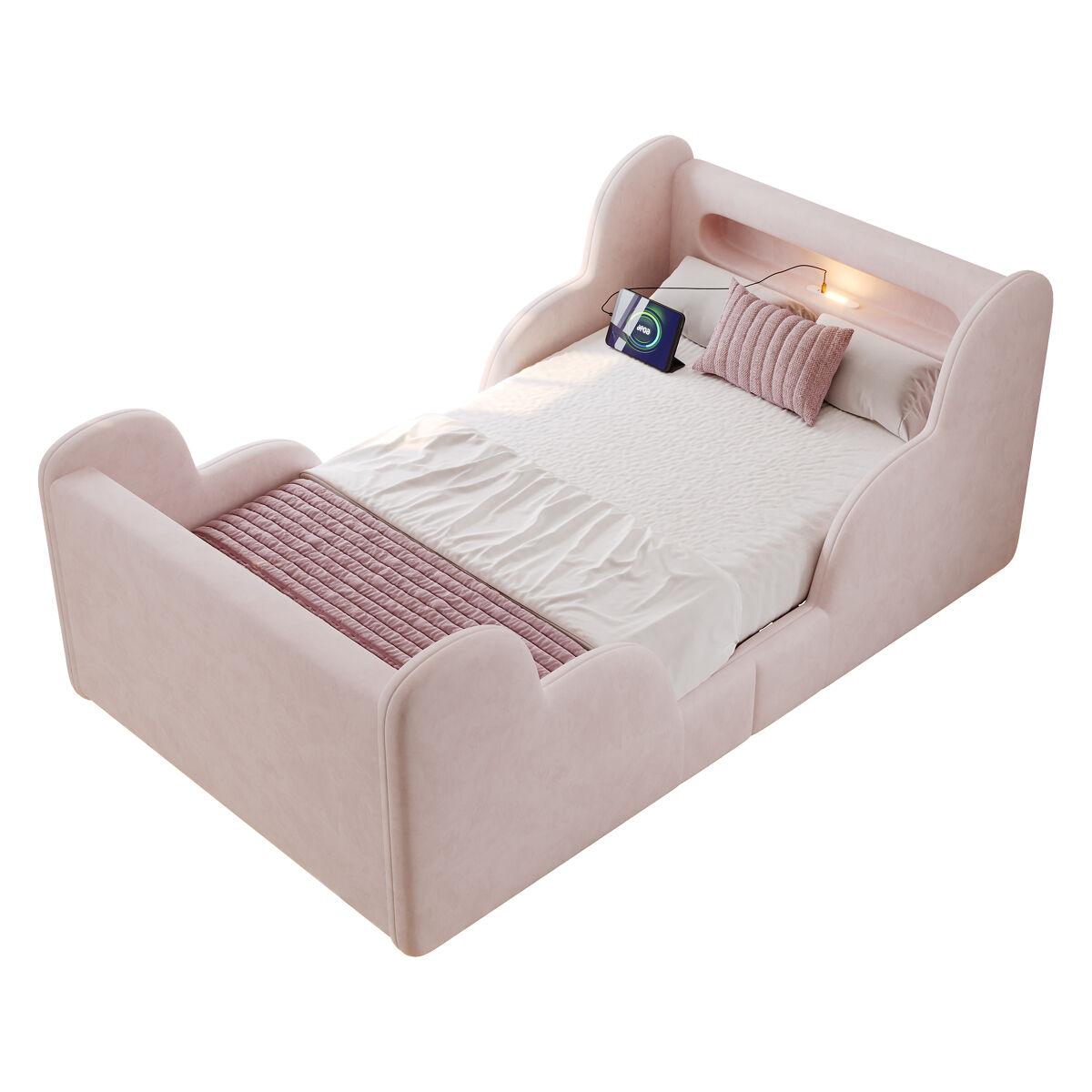 Cama infantil,cama individual de terciopelo 90x200 cm,rosa