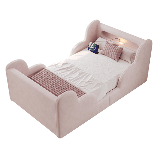 Cama de criança,cama de solteiro de veludo 90x200 cm,rosa