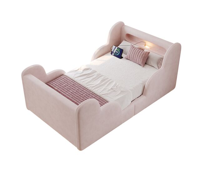 Cama infantil,cama individual de terciopelo 90x200 cm,rosa