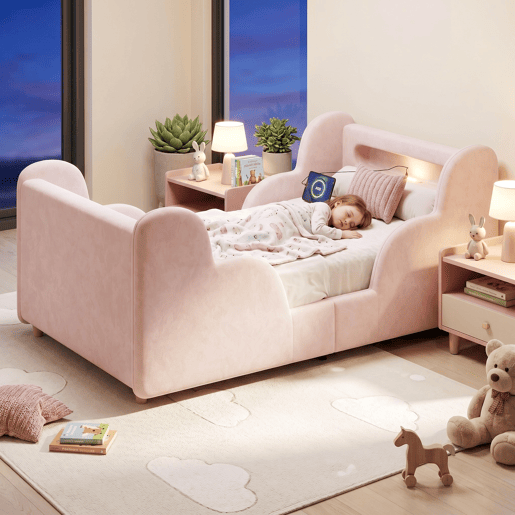 Cama de criança,cama de solteiro de veludo 90x200 cm,rosa