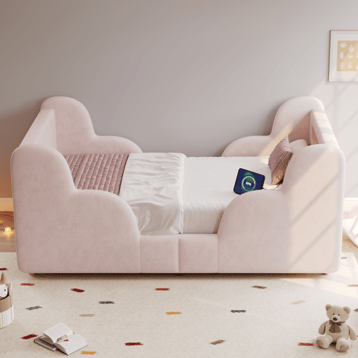 Cama de criança,cama de solteiro de veludo 90x200 cm,rosa