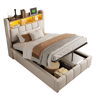 Cama de solteiro de linho 90x200 cm com armazenamento e luz led,bege