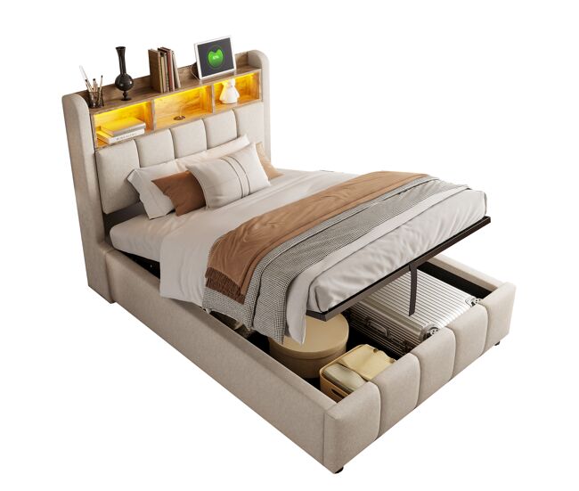 Cama individual de lino 90x215