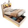 Cama de solteiro de linho 90x200 cm com armazenamento e luz led,bege