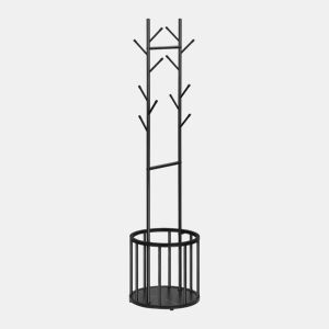 Cabideiro de pé 41x41x175 cm - Design em forma de árvore com cesto de arrumação - Preto