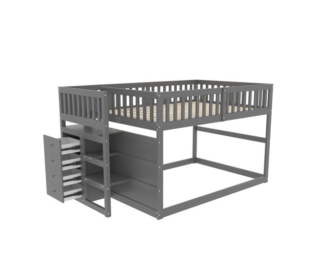 Litera infantil de madera maciza 140x200 cm,gris