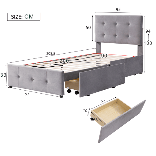 cama juvenil,cama de solteiro de veludo 90x200 cm,cinza