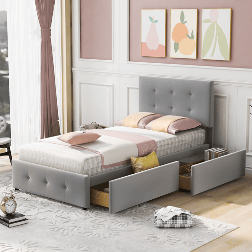 cama juvenil,cama de solteiro de veludo 90x200 cm,cinza
