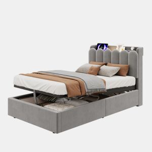 cama juvenil,cama de solteiro de veludo 90x200 cm com armazenamento,cinza